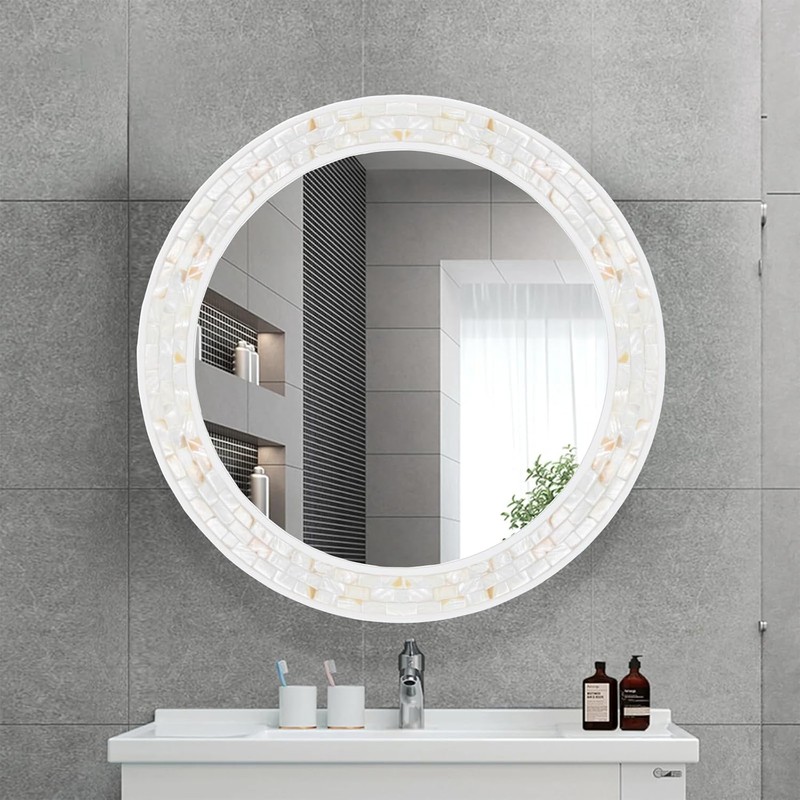 Mosaic Mirrors for Wall 24 Inch, Natural Mother of Pearl