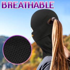 Venswell Balaclava Ski Face Mask Women with Ponytail Hole Snowboarding Motorcycle Cycling (8BC039-Black)