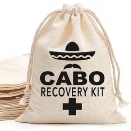 MS Cabo Recovery Kit bag printed Party Favor bags - Cotton Drawstring closure - Bachelorette hangover kit bags - Hangover Recover Kit Wedding Party Gift Bags - 5 * 7 Inch bags Set of 10 D1