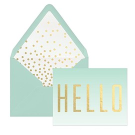 DesignWorks Ink 12-Count Boxed Blank Note Cards, Blue Ombre- Hello
