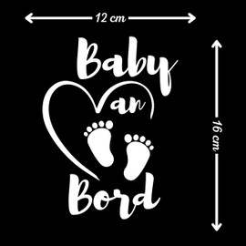 Bratikishop Baby on Board Car Sticker, 16 x 12 cm, Weatherproof, UV Resistant, Black, Vinyl, Animal Print, Outdoor, Baby on Board Sticker