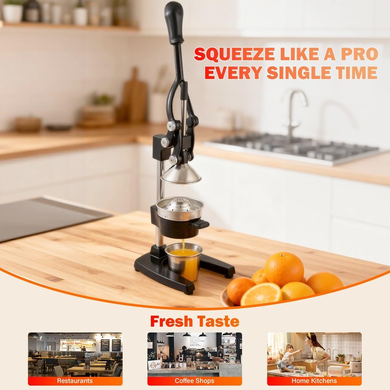 BAMBROX Manual Cast Iron Lemon Squeezer, Black Citrus Juicer