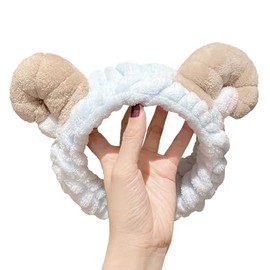 CJKDXDH Face Washing Headband Cute Horn Makeup Hair Band Soft Cartoon Skincare Elastic Fluffy Cosmetic Shower Plush Hair Accessories (White)