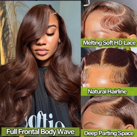 Sofeel Body Wave Lace Front Wigs Human Hair 22 Inch Chocolate Brown 13x4 HD Lace Front Wigs Human Hair Pre Plucked with Natural Hairline 200 Density Body Wave Frontal for Black Women Brown Colored