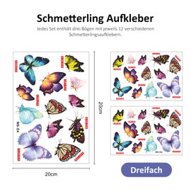 Cosswe Pack of 36 Bicycle Stickers for Children's Bikes, Colourful Butterfly Stickers, Wheelie Bin Stickers, Waterproof Bicycle Stickers for Car, Scooter, Suitcase, DIY