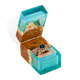 RWA resinwood.art - ACCORD - Resin & Wood Engagement Box for luxury rings, Unique Resin ring holder for Proposal, Luxury Wooden Gift Ring Box Display (Aqua Blue Resin, single ring box)