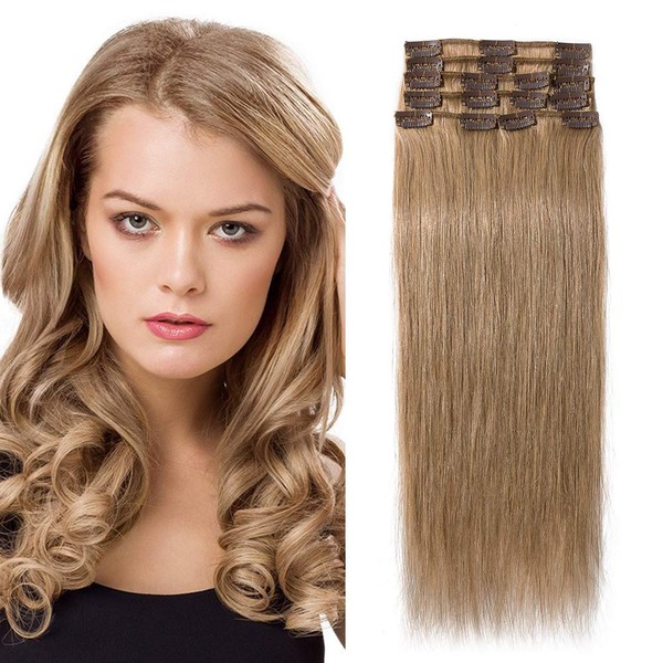 Clip-In Real Hair Extensions, 8-Piece Set, Remy Hair Soft