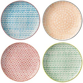 Bloomingville Ceramic 10'' Dinner Plates Carla Express - colorful Serving Dish with Pattern Dia 10'', orange blue green red, Stoneware, Set of 4 Styles