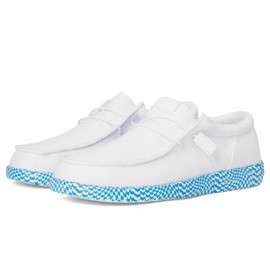 HEYDUDE Men's Wally Funk Warped Geo, White/Brilliant Blue, 12 Medium