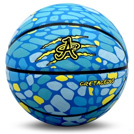 A Plus Collectibles - Baloncesto de dinosaurios oficial, High Bounce Street para interior/exterior o para niños, jóvenes, adultos/tamaño completo (tamaño 7), Raptor (azul))