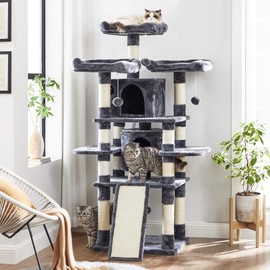 FEANDREA 67-Inch Multi-Level Cat Tree for Large Cats, with Cozy Perches, Stable, Smoky Gray UPCT18G