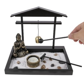 lachineuse Zen Garden, Dominant Black, White and Gold, 28 x 28 x 10 cm