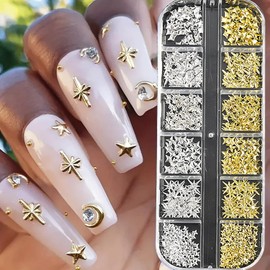 Star Nail Charms for Acrylic Nails Shiny Alloy Star Nail Art Charms Silver Gold Star Nail Art Rhinestones Design Star Nail Jewelry Acrylic Nail Decoration Accessories for Women Girls DIY Manicure