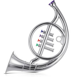 Lewtemi Silver Horn Musical Instruments Toy for Kid Toddler Fake Plastic Preschool Music Toy Gift Portable Wind Instrument Early Educational Teaching Songs Gifts for Toddlers Children