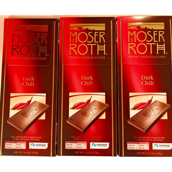 Moser Premium Fine German Chili / Dark Chocolate Bars.(3 Pack) by Moser Roth