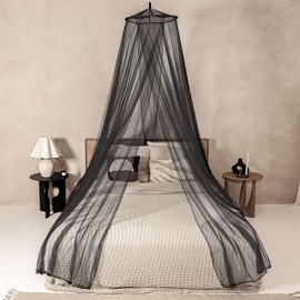 Black Mosquito Net for Single to King-Sized Beds – 2 Openings or Fully-Enclosed Bed Canopy – Conical Design for Decoration or Travel – Free Bag & Hanging Kit for Easy Setup