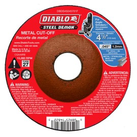 Diablo Type 27 Steel Demon Metal Cut-Off Disc - Ideal for Flush Cuts - 4-1/2" Diameter, 7/8" Arbor, 27 Hub Type, 0.045" Thickness, 13280 Max RPM - DBDS45045701F