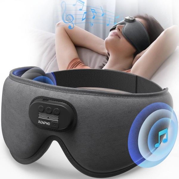 Sleep Mask with Bluetooth V5.2, RENPHO Ultra Soft Sleep Headphones 3D Blackout Wireless Sleep Mask for Side Sleepers, Comfort Night Eye Mask, White Noise Eye Mask