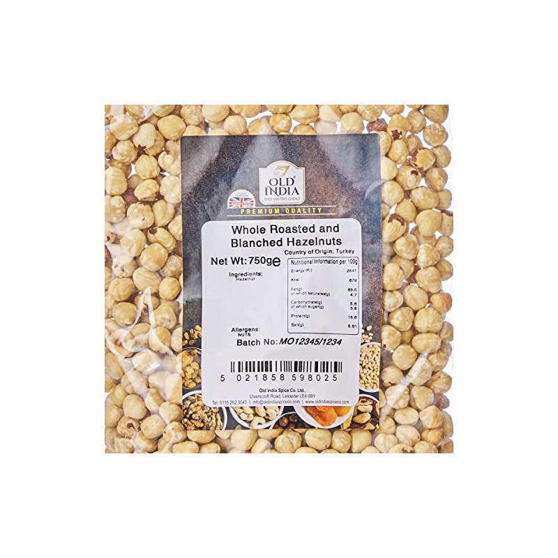 Old India Whole Roasted and Blanched Hazelnuts 750g