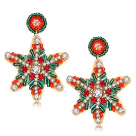 Christmas Bead Dangle Earrings for Women Xmas Rhinestone Dangle Earrings Erystal Snowflake Drop Earrings Bohemia Christmas Handmade Colorful Seed Beaded Drop Earrings for Women