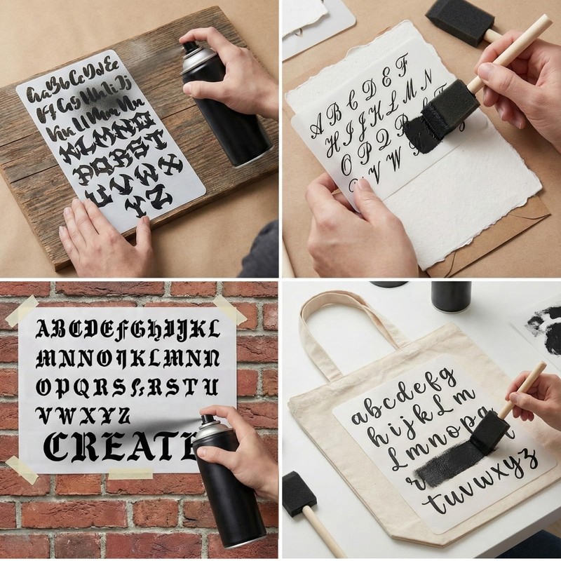 20 Pack Reusable Letter & Number Stencils, 20 Fonts for
