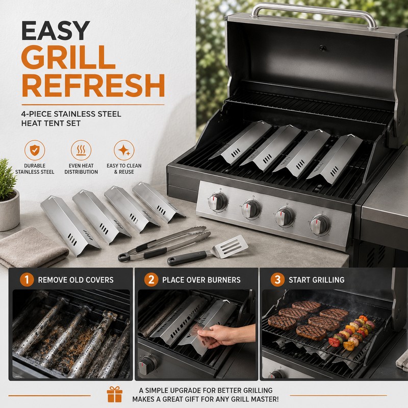 Stainless Steel Grill Heat Tents for Gas Grills – 4-Piece