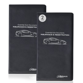 Andalus Auto Registration & Insurance Card Holder Pack of 2, Waterproof Essential Car Registration Holder with Hook & Velcro Closure, Perfect for Every Vehicles Glove Boxes (Black - 9.5" x 5.15")