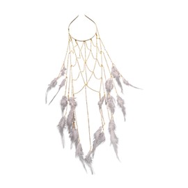 SM SunniMix Tassel Feather Headband Head Chain Beach Fashion Rhinestone Hair Accessories Headpieces for Prom Bridal Girls Birthday Woman, Gold