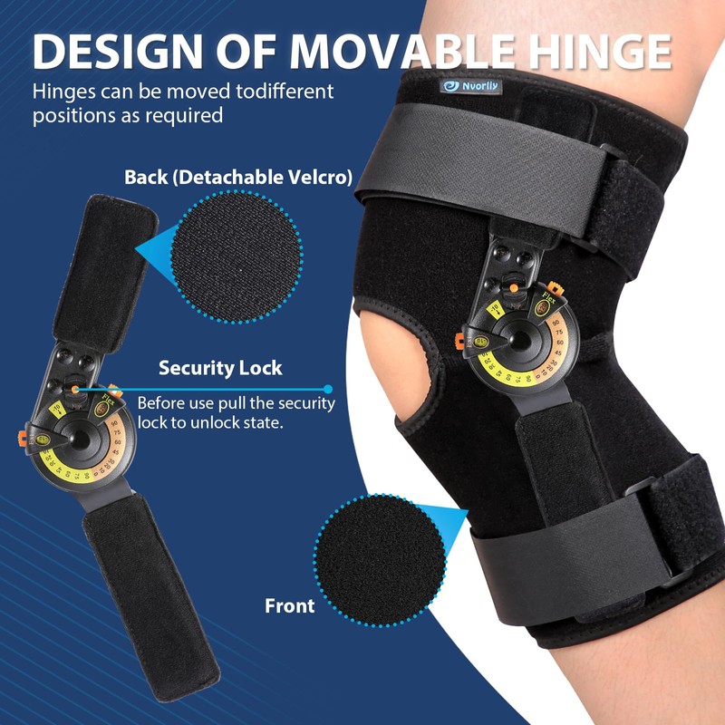 Nvorliy Hinged ROM Knee Brace with Side Stabilizers & Locking