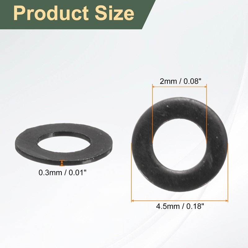 sourcing map 100 Pcs M2 Black Flat Washers, 4.5mm Outer