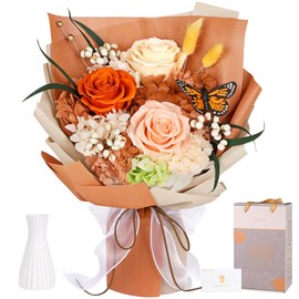 MAMAMIKO Preserved Flowers Bouquet with Butterfly - 3 Roses & Flowers for Delivery, Long-Lasting Real Roses Forever, Anniversary Birthday Valentine Gifts for Women Mom Grandma Her Wife Girlfriend