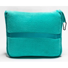BlueHills 2-Pack Premium Soft Travel Blanket Pillow Airplane Blanket for Two in Soft Bag Pillowcase with Hand Luggage Belt and Backpack Clip, Compact Pack Large Blankets for Travel (Teal Green T012)