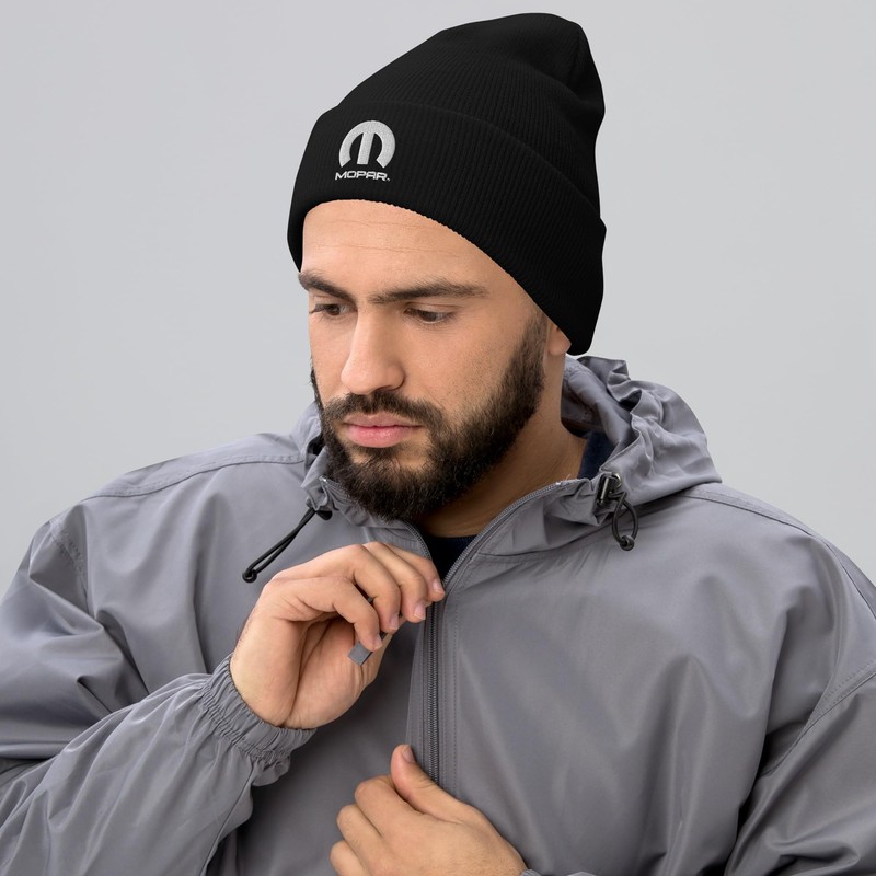 Mopar Logo Cuffed Beanie Hat - Black