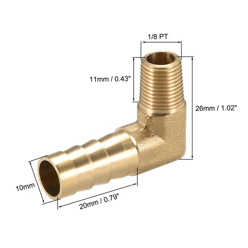TA-VIGOR 2Pcs Brass Barb Hose Fitting, 90 Degree Elbow 10mm