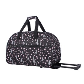 Betsey Johnson Designer Carry On Luggage Collection - Lightweight Pattern 22 Inch Duffel Bag- Weekender Overnight Business Travel Suitcase with 2- Rolling Spinner Wheels (Paris Love)