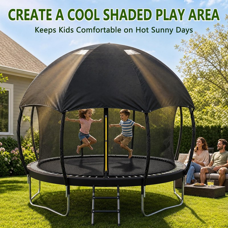 12FT Dome Trampoline Canopy Cover for Backyard Round Trampolines