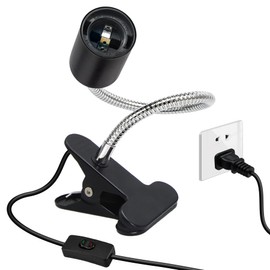 Clip-on E26/E27 Clamp Light Socket with 220 CM Cable, 360 Rotatable Flexible Desk Lamp, 9MM & 350MM Thickened Lengthened Gooseneck, Metal Base, for Bedside