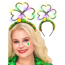 Zehope Light Up St. Patrick's Day Headband Irish Shamrock Headbands LED Clover Hair Accessories for Women