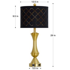 luxeflow 29" Gold Modern Table Lamps Set of 2, 3-Way Dimmable Touch Lamps for Nightstand with USB A+C & Outlets,Brass Lamps for Living Room, Bedroom, Nightstand, Entryway(2 Bulbs Included)