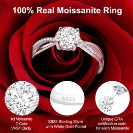 Moissanite Engagement Promise Rings for Women - Tulab 1CT Women's Wedding Rings Promise Ring for Her, D Color VVS1 Clarity 925 Sterling Silver Band with 18K Gold Plated, with Ring Box & Card (8)