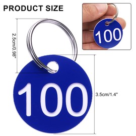 sourcing map Numbers Key Tags, 1-100 Plastic ID Hang Tag with Metal Ring Numbered Tags for Dormitory Key Chain Box Cabinet Lockers(Blue & White)