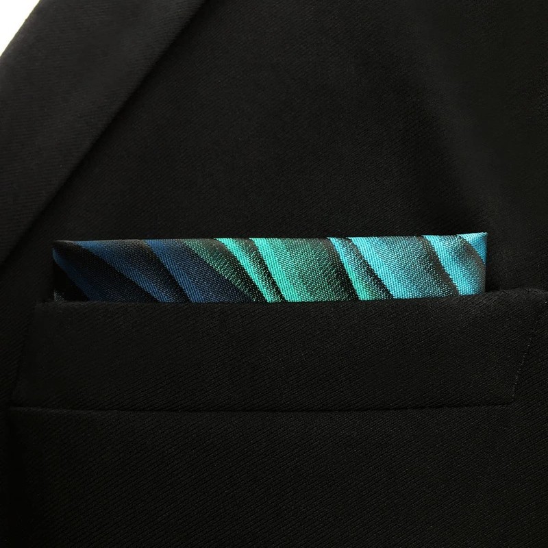 SHLAX&WING Men's Abstract Blue Wave Abstract Silk Pocket Square, YH23