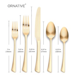 ORNATIVE - Abril Flatware Set with Service for 4, Silverware Set Includes Knives, Forks & Spoons for Home, Kitchen & Restaurant, 18/0 Stainless Steel Material & Dishwasher Safe - 20 Pieces, Matte Gold