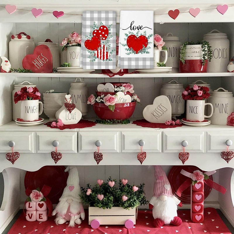 Qilerongrong Valentines Day Kitchen Dish Towels, Red Heart Love Heart