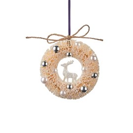 Gift Company - Hanging Wreath with Deer, Diameter 10 cm, White