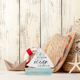 P. Graham Dunn Life's at Ease Sailboat Nautical 3.5 x 3.25 Pine Wood Small Tabletop Plaque