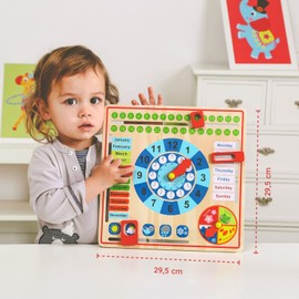 Tooky Toy Wooden Year Clock for Children – Learning Clock with which your Child can Easily Learn to tell Time, Days, Months, Seasons and the Weather – approx. 30 x 30 x 5 cm/12 x 12 x 2 inches – suitable from 36 months.