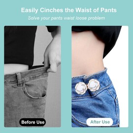 MAKUNY 4 Sets Pant Waist Tightener, No Sew Jean Buttons for Loose Jeans Adjustable & Detachable Pant Cinch Clips Button Pins Make Smaller Waistband Buckle for Women (Black & White)