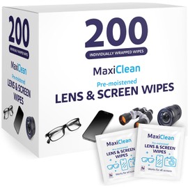 Lens Wipes for Eyeglasses – 200 Lens Wipes Individually Wrapped, Pre-moistened Eyeglass Cleaning Wipes, for Glasses Cleaner, Sunglasses, Camera Lenses, Laptop Screens, Phones, Happy Eye Glasses