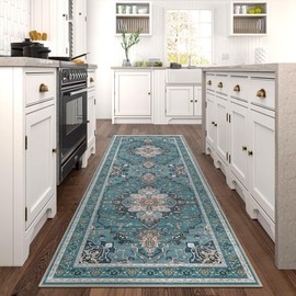 BEIMO Runner Rugs for Hallway 2x5 Machine Washable Runners, Boho Vintage Retro Floral Medallion Runners for Kitchen Entryway Bathroom, Low Pile Lightweight Non Slip Runner Rug，Indigo/Blue